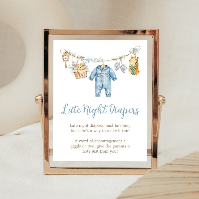Junge lokal aufgezogen Windeln Schild für späte Na (Blue Locally Grown Baby Shower Late Night Diapers Sign)