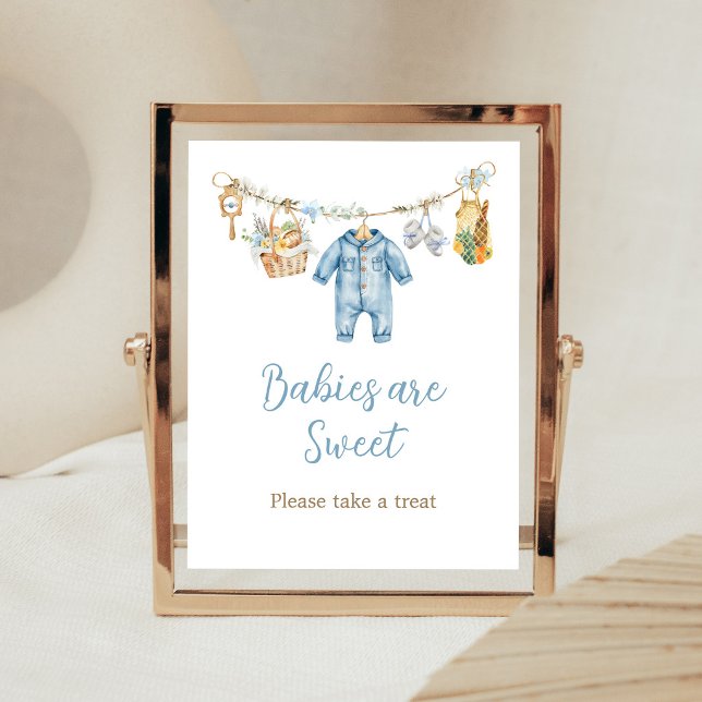 Junge lokal aufgezogene Babys sind süß Schild (Blue Locally Grown Baby Shower Babies are Sweet Sign)