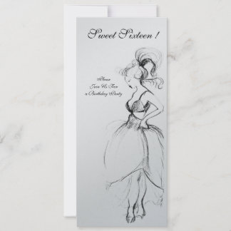 JUNGE MÄDCHEN 16 GEBURTSTAGSPARTEI, Schwarzes Silb Einladung