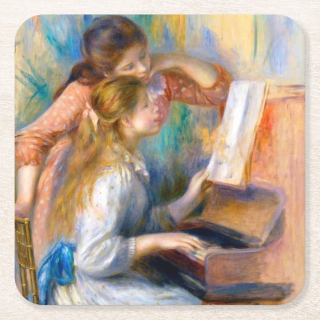 Junge Mädchen am Klavier, Renoir Rechteckiger Pappuntersetzer (Vorderseite)