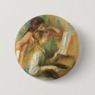 Junge Mädchen am Klavier von Pierre Renoir Button