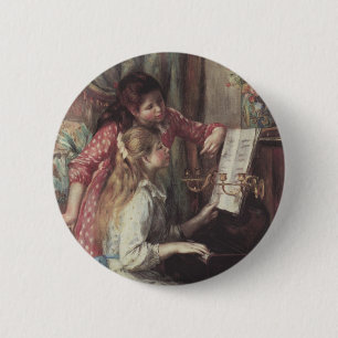 Junge Mädchen am Klavier von Pierre Renoir Button