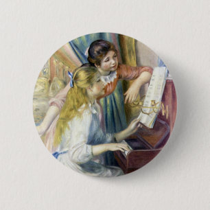 Junge Mädchen am Piano von Pierre Renoir Button