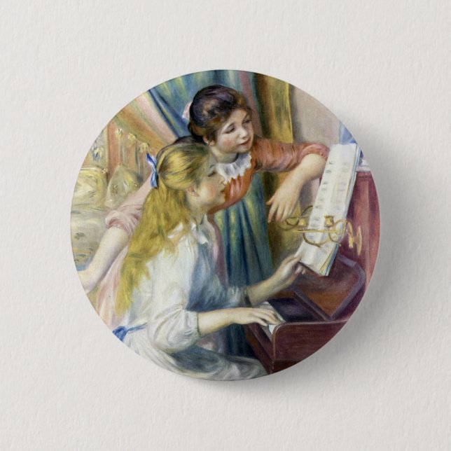 Junge Mädchen am Piano von Pierre Renoir Button (Vorderseite)