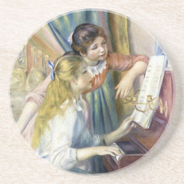 Junge Mädchen am Piano von Pierre Renoir Sandstein Untersetzer (Vorne)