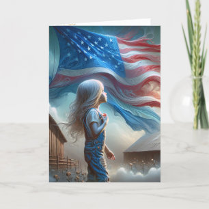 Junge Mädchen auf Baumwollfeldern mit Flagge Karte