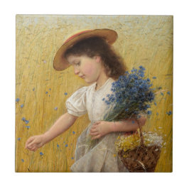 Junge Mädchen auf einem Weizenfeld Fliese