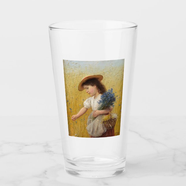 Junge Mädchen auf einem Weizenfeld Glas (Vorderseite)