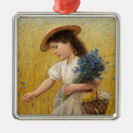 Junge Mädchen auf einem Weizenfeld Ornament Aus Metall
