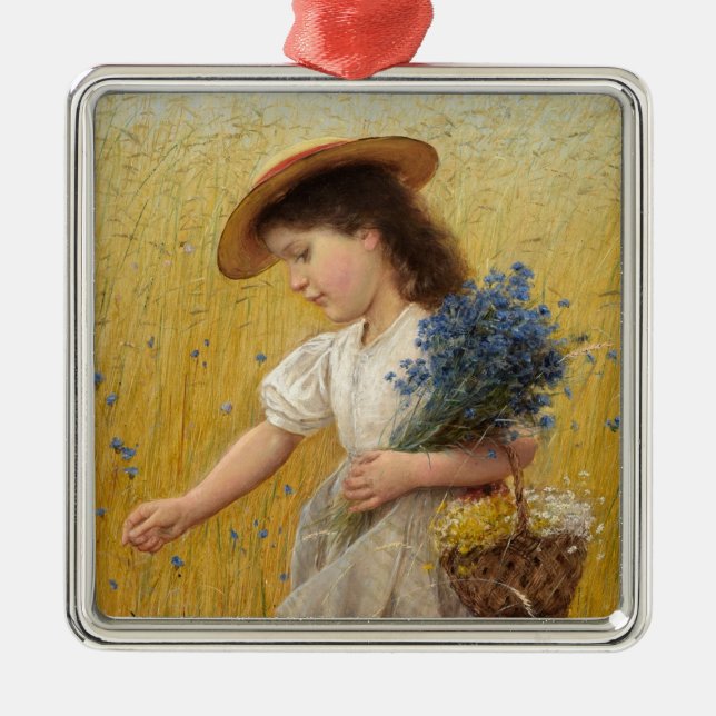 Junge Mädchen auf einem Weizenfeld Ornament Aus Metall (Vorne)