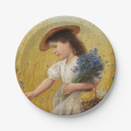 Junge Mädchen auf einem Weizenfeld Pappteller