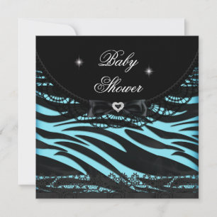 Junge Mädchen Babyparty Blau Schwarz Zebra Einladung