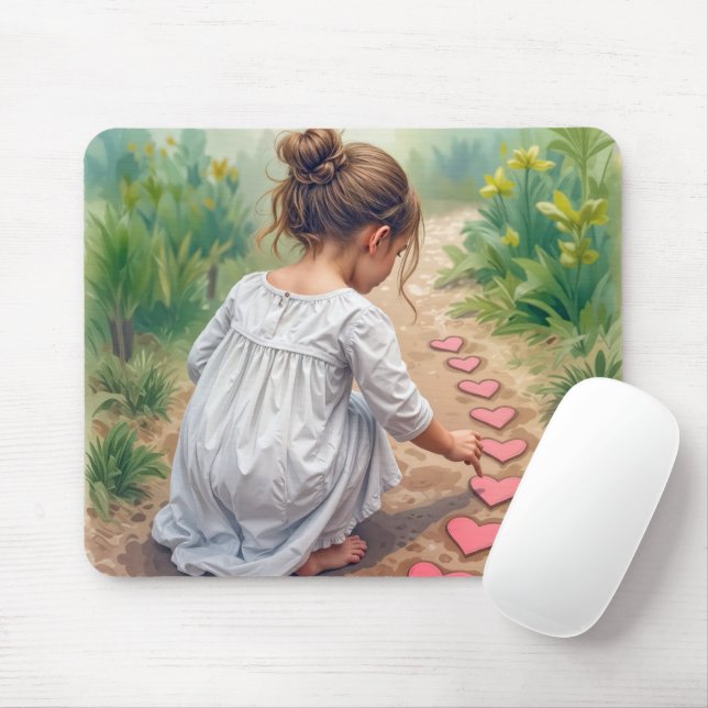Junge Mädchen, die einen Herz-Weg schaffen Mousepad (Mit Mouse)