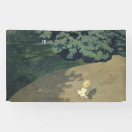 Junge Mädchen, die nach einem Roten Ball laufen (K Banner