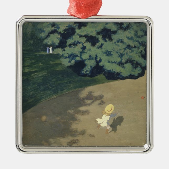 Junge Mädchen, die nach einem Roten Ball laufen (K Ornament Aus Metall (Vorne)