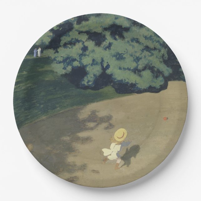 Junge Mädchen, die nach einem Roten Ball laufen (K Pappteller (Vorderseite)