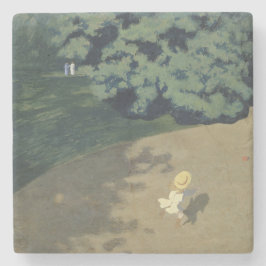 Junge Mädchen, die nach einem Roten Ball laufen (K Steinuntersetzer