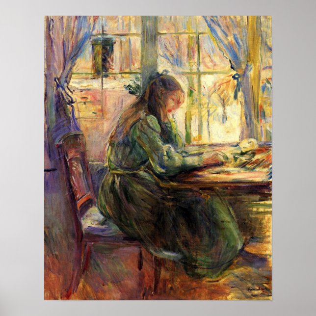 Junge Mädchen, die von Berthe Morisot geschrieben  Poster (Vorne)