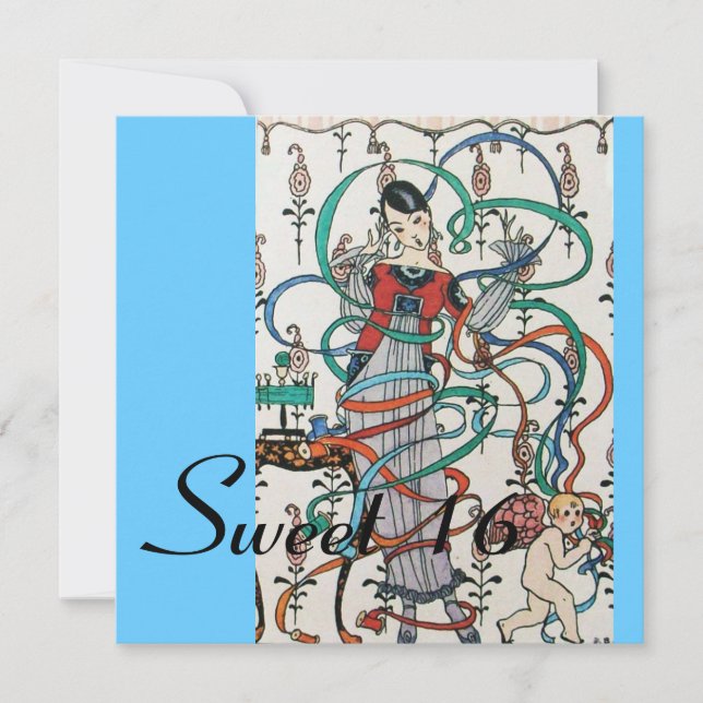 JUNGE MÄDCHEN, FARBBONS SCHWIMMEN 16 PARTY Blau Einladung (Vorderseite)