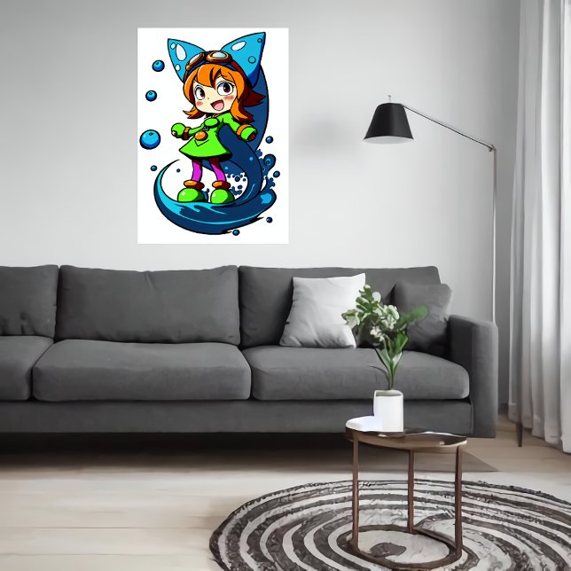 Junge Mädchen grüne Kleidung blaue Schleife | Art  Poster (Von Creator hochgeladen)
