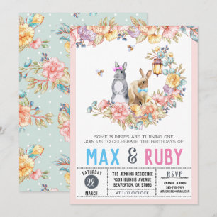 Junge & Mädchen Kleiner Hase Frühling Geburtstag Einladung