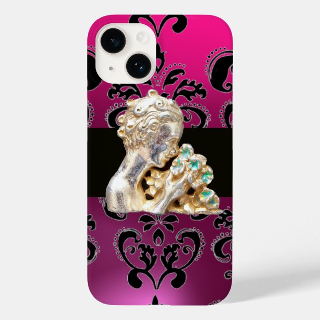 JUNGE MÄDCHEN MIT BLUME SCHWARZPINK DAMASK Amethys Case-Mate iPhone Hülle (Rückseite)