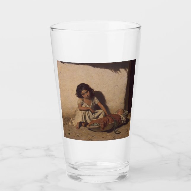 Junge Mädchen mit einem Baby (arme Straßenkinder) Glas (Vorderseite)