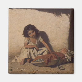 Junge Mädchen mit einem Baby (arme Straßenkinder) Magnet