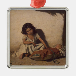 Junge Mädchen mit einem Baby (arme Straßenkinder) Ornament Aus Metall
