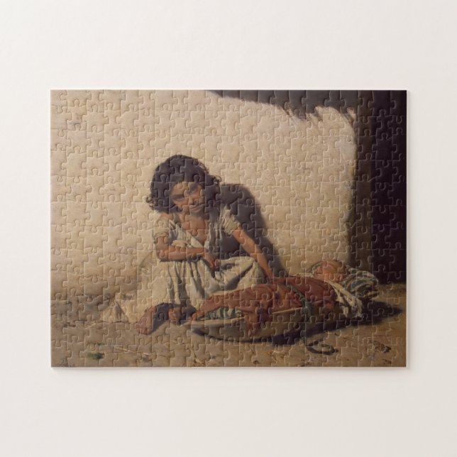 Junge Mädchen mit einem Baby (arme Straßenkinder) Puzzle (Horizontal)