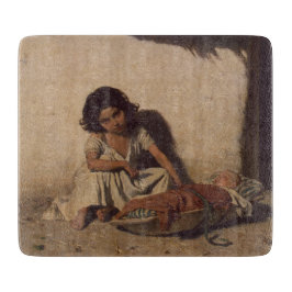 Junge Mädchen mit einem Baby (arme Straßenkinder) Schneidebrett