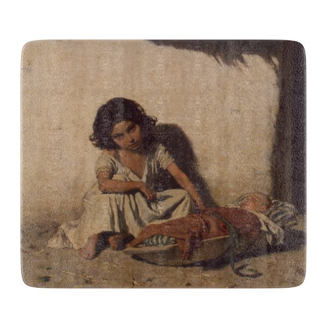 Junge Mädchen mit einem Baby (arme Straßenkinder) Schneidebrett (Vorderseite)