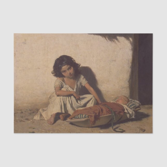 Junge Mädchen mit einem Baby (arme Straßenkinder) Seidenpapier (Vorderseite)