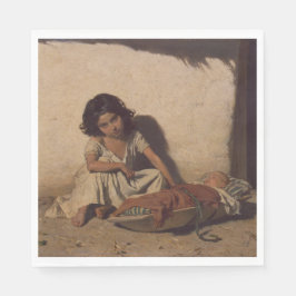 Junge Mädchen mit einem Baby (arme Straßenkinder) Serviette