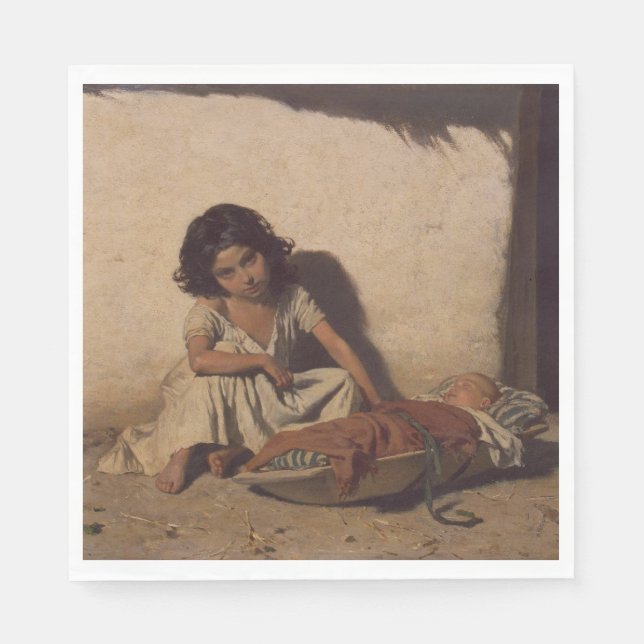 Junge Mädchen mit einem Baby (arme Straßenkinder) Serviette (Vorderseite)