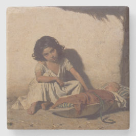 Junge Mädchen mit einem Baby (arme Straßenkinder) Steinuntersetzer