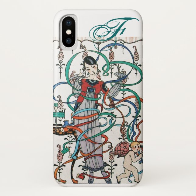 JUNGE MÄDCHEN MIT FARBEN RIBBON-WIRBEL UND KUPID Case-Mate iPhone HÜLLE (Rückseite)