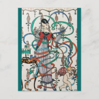 JUNGE MÄDCHEN MIT FARBEN RIBBON-WIRBEL UND KUPID