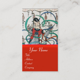 JUNGE MÄDCHEN MIT FARBEN RIBBON-WIRBEL UND KUPID VISITENKARTE