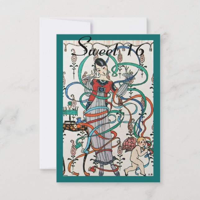 JUNGE MÄDCHEN MIT FARBEN SCHWIMMEN 16 PARTY EINLADUNG (Vorderseite)