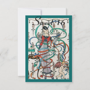 JUNGE MÄDCHEN MIT FARBEN SCHWIMMEN 16 PARTY EINLADUNG