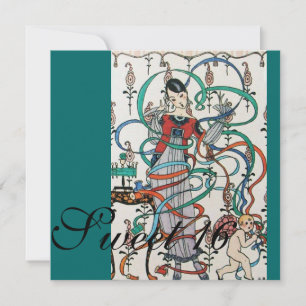 JUNGE MÄDCHEN MIT FARBEN SCHWIMMEN 16 PARTY EINLADUNG