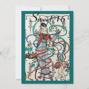 JUNGE MÄDCHEN MIT FARBEN SCHWIMMEN 16 PARTY EINLADUNG