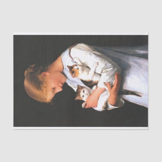 Junge Mädchen mit zwei Katzen  Seidenpapier (Vorderseite)