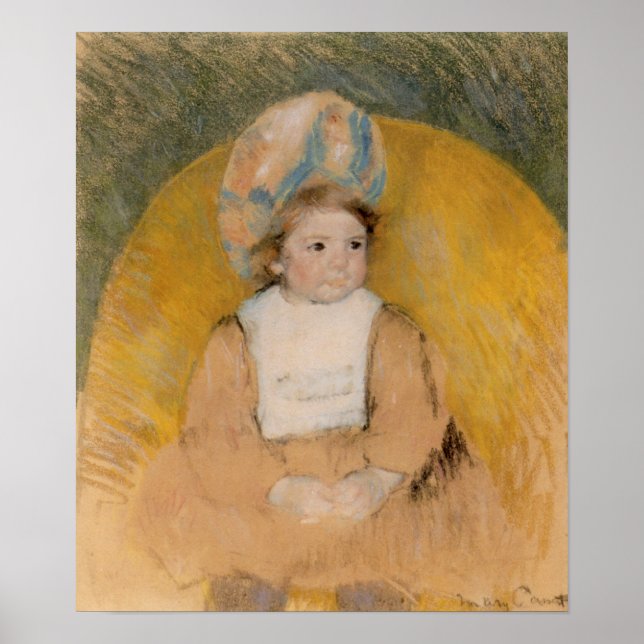 Junge Mädchen sitzt in einem gelben Sessel-Poster Poster (Vorne)