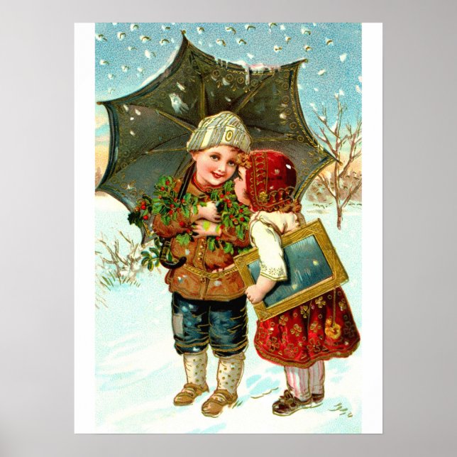 Junge, Mädchen und Regenschirm Poster (Vorne)