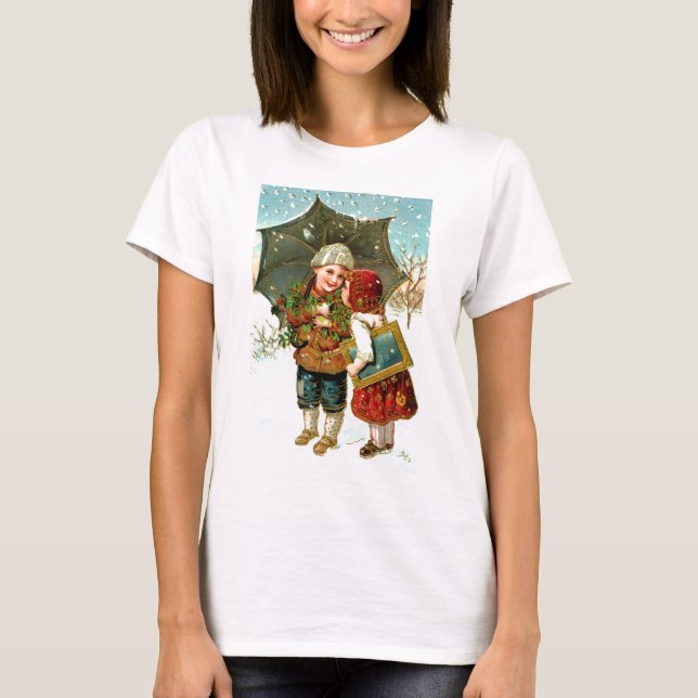 Junge, Mädchen und Regenschirm T-Shirt (Vorderseite)