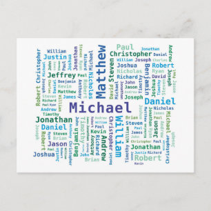 Junge / Mann benennt Word Cloud in Blue Green Colo Postkarte