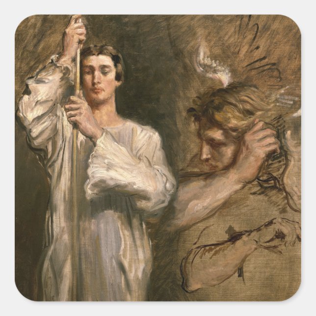 Junge Mann mit Kreuz Quadratischer Aufkleber (Vorderseite)