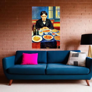 Junge Mann und Abendessen am Tisch Art der AI Poster
